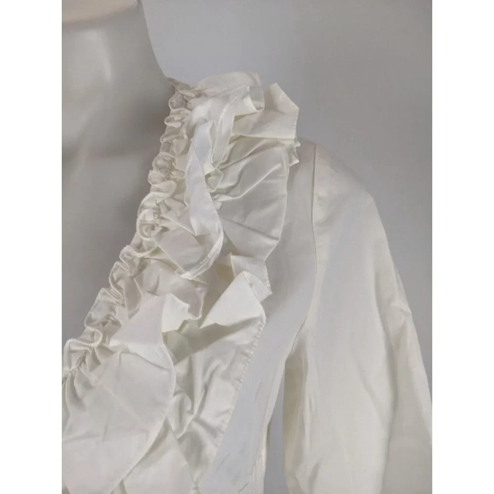 Meredith Women's Top Size 10 Ivory Long Sleeve Button Front Blouse Ruffle NEW - Picture 4 of 13
